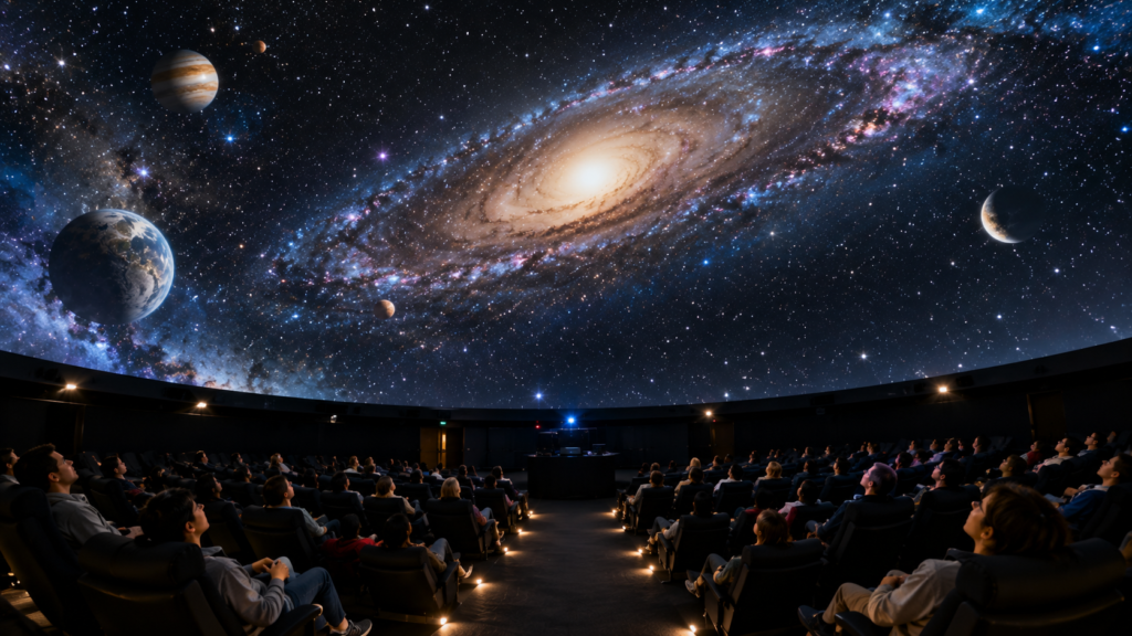 Large immersive projection dome displaying astronomy and educational content