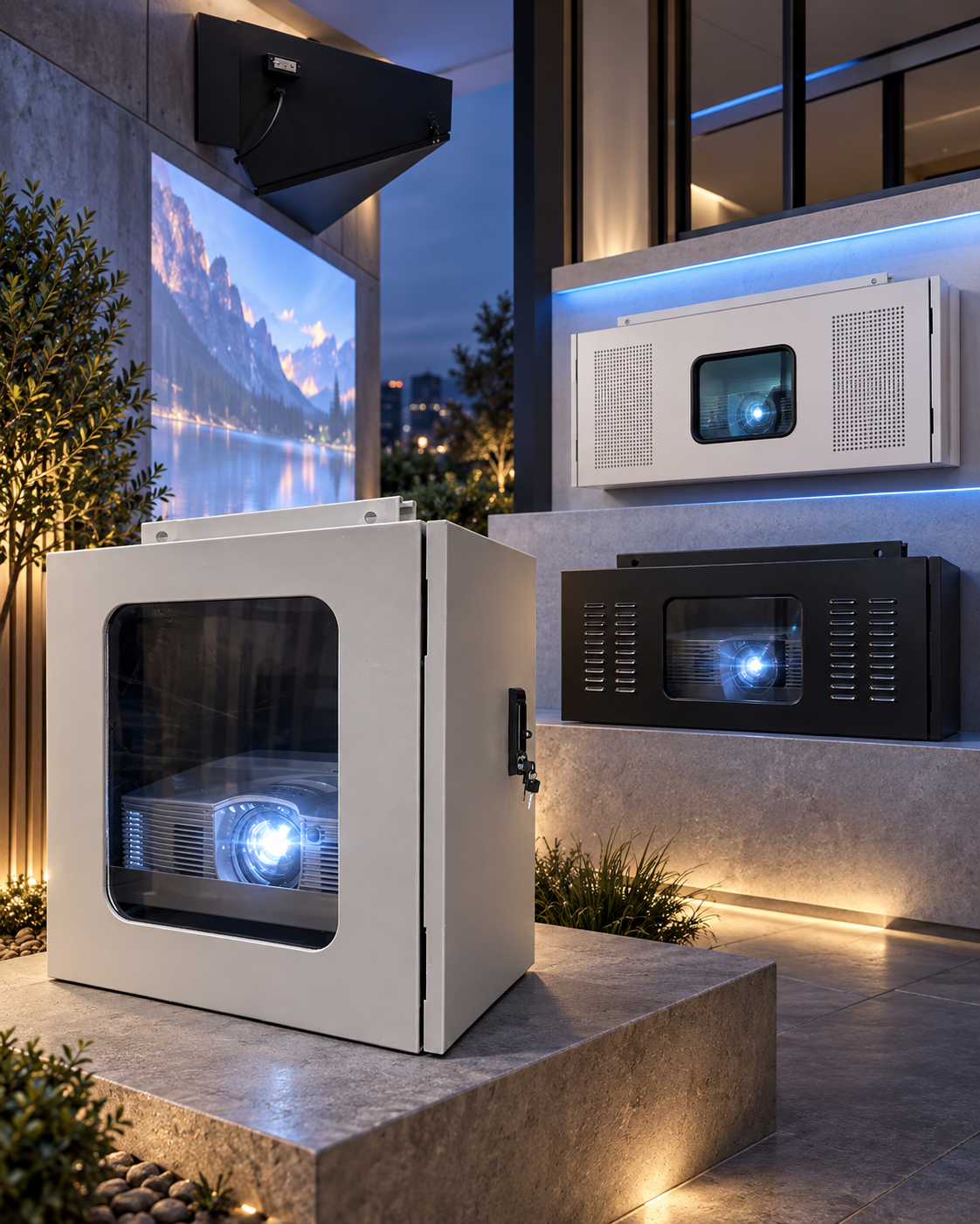 SSI projector enclosure installed outdoors