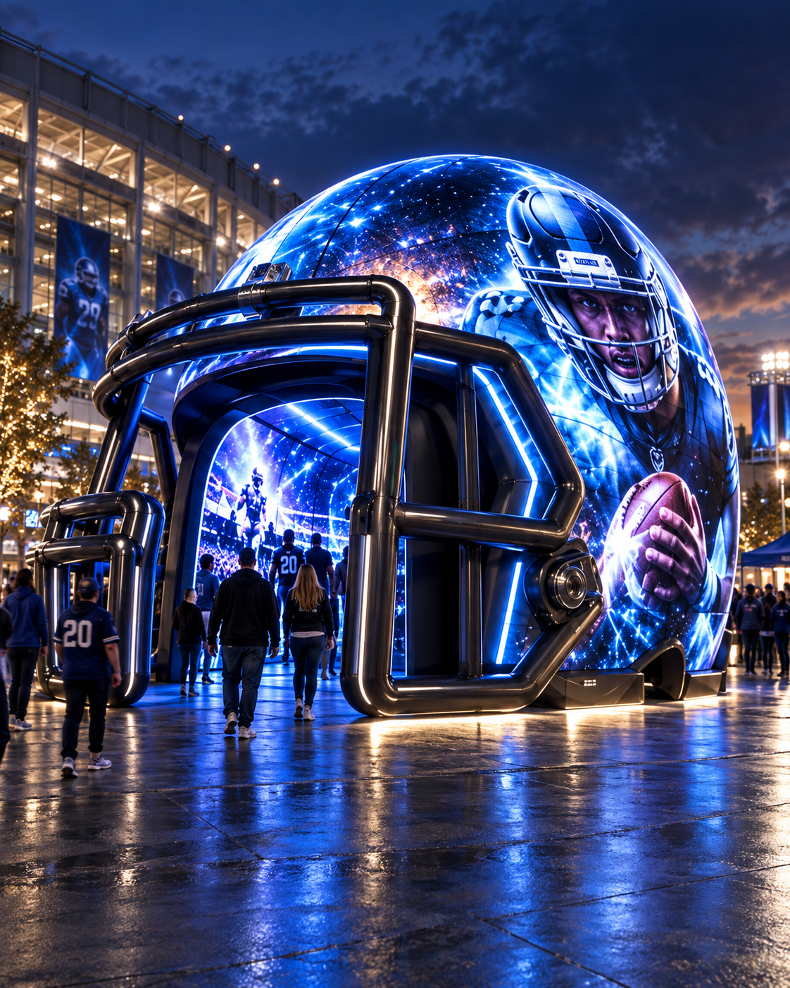 Walk-in immersive LED football helmet